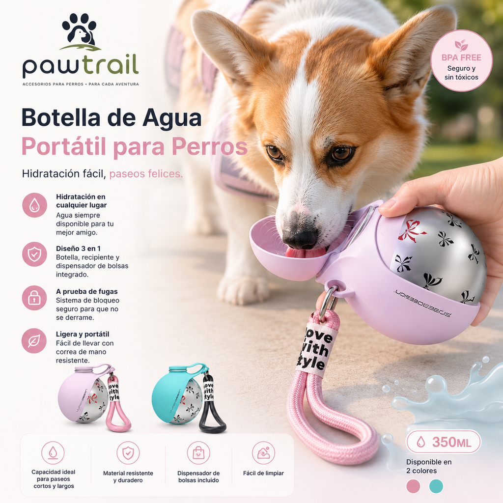 Botella de agua portátil para perros