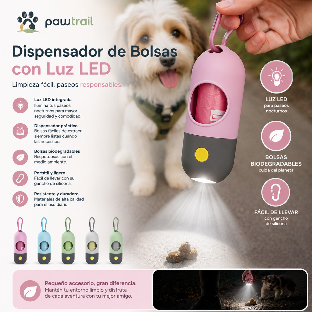 Dispensador de Bolsas para Perro con Luz LED