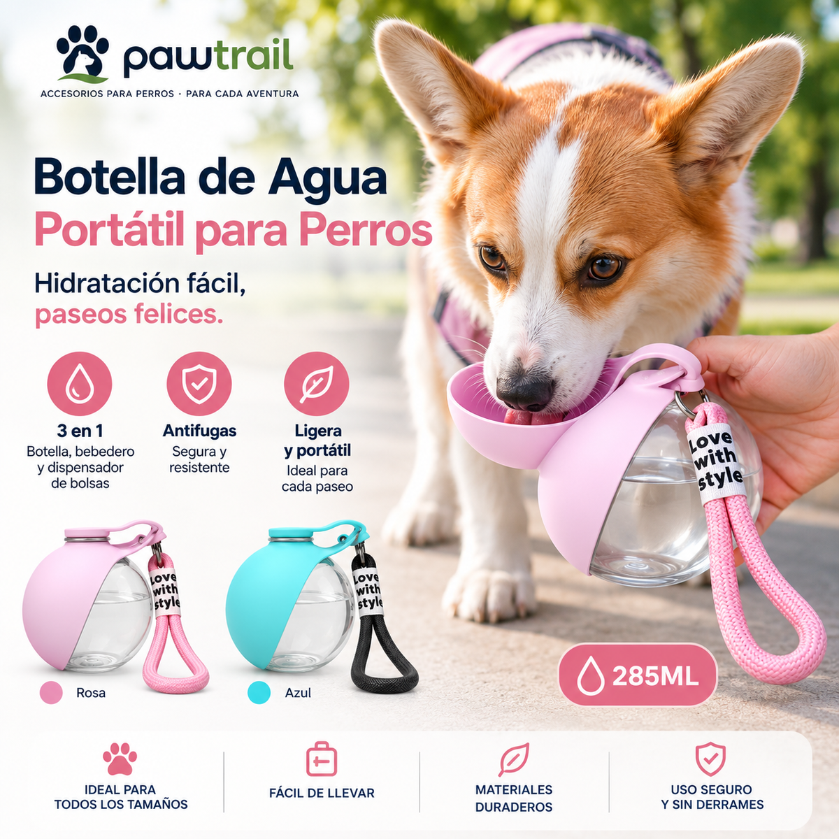 Botella de agua portátil para perros