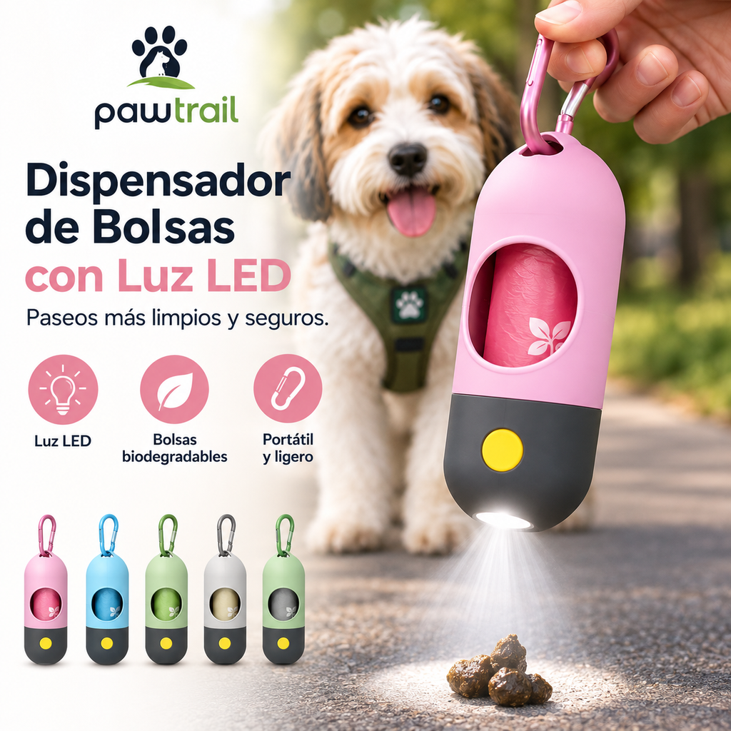 Dispensador de Bolsas para Perro con Luz LED